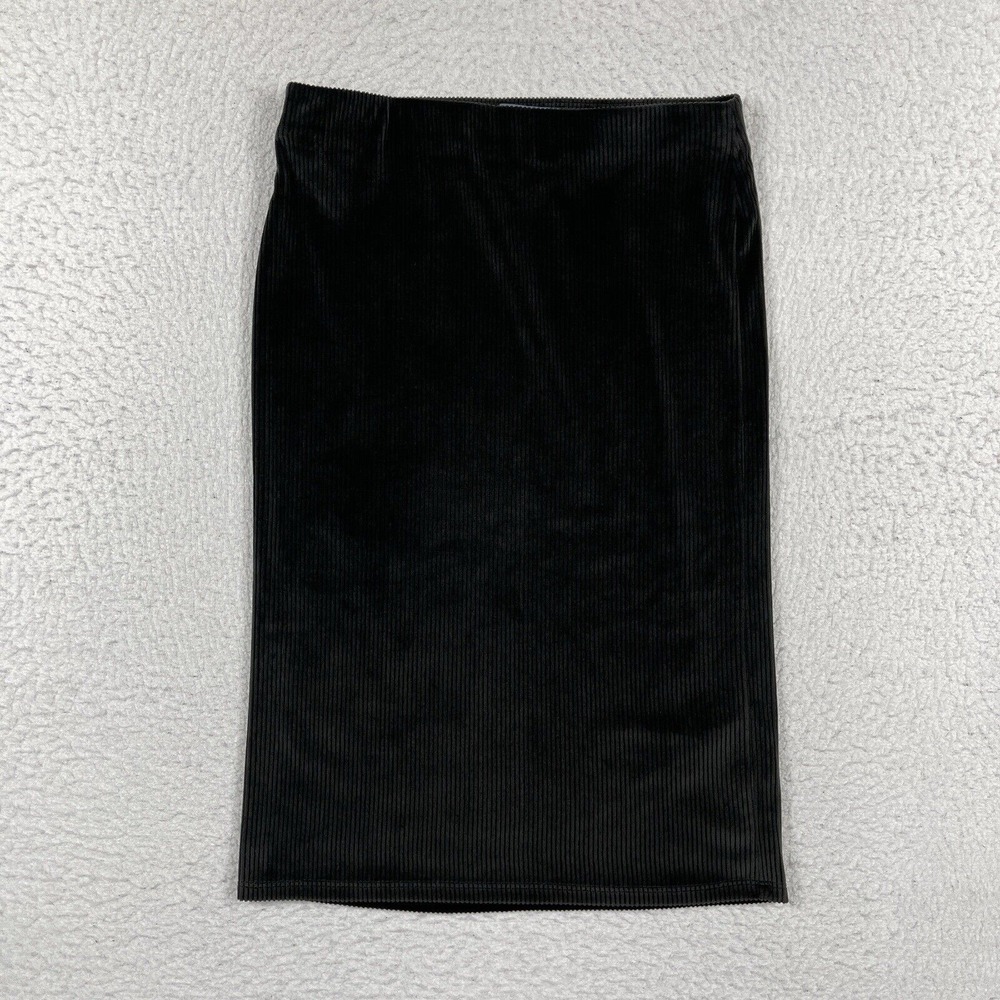 ModCloth Pencil‎ Skirt Womens Small Black Ribbed Velvet Corduroy Midi Stretch